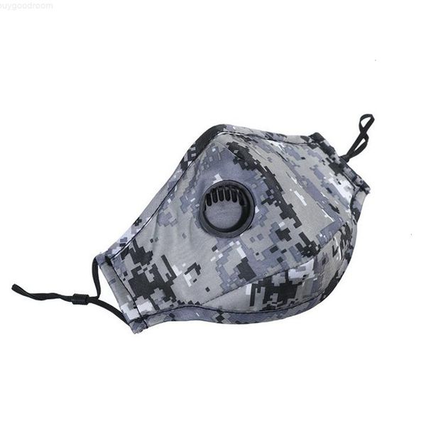 

camouflage face mask with aspirator valve pm2.5 filter replaceable cotton dustproof reusable mask washable mouth cover for women men
