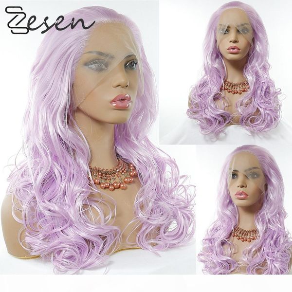 

zesen purple color straight wig lace front hair synthetic for black women with baby hair pre plucked 180% density