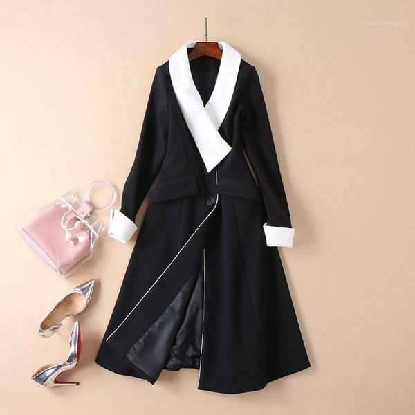 

women's wool & blends fashion 2021 designer runway coat women's color block long overcoat1, Black