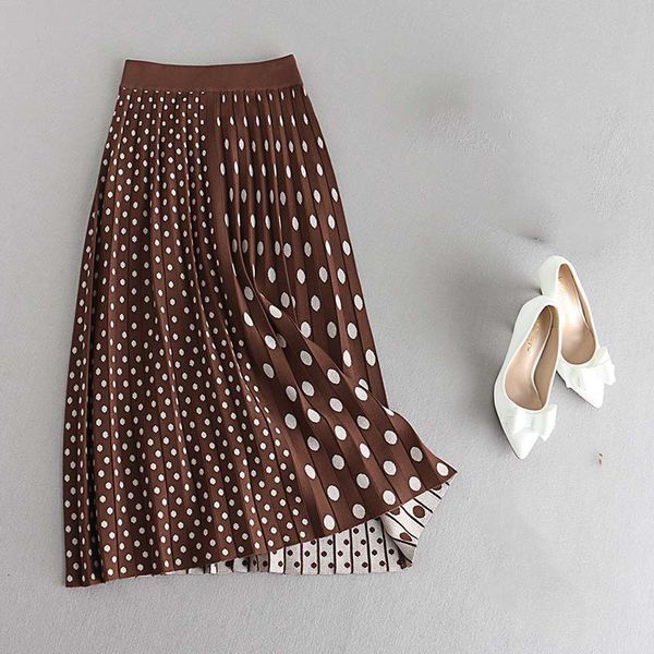 

2021 new high waist spring knitting dots print long stretch vintage women winter skirt jupe femme saia xktm, Black