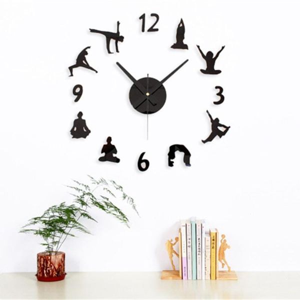 

retro yoga posture wall clock 3d diy minimalist vogue stereoscoptic wooden home decor fashion watches arrival quartz 3dbgv41