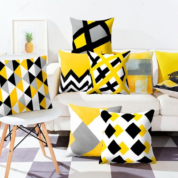 

frigg yellow black geometric pattern square cushion cover pillow case polyester throw pillows cushions for home decor 45x45cm