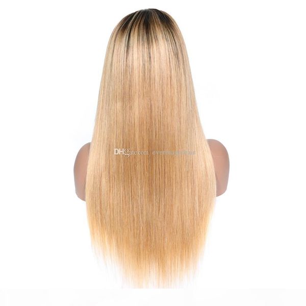 

9a brazilian 150 density ombre color t1b 18 full lace human wigs with baby hair straight lace front human hair wigs, Black;brown