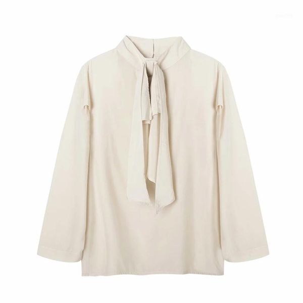 

women stand collar bow tie nine quarter sleeve shirts loose smock female blouses casual lady blusas s82581, White