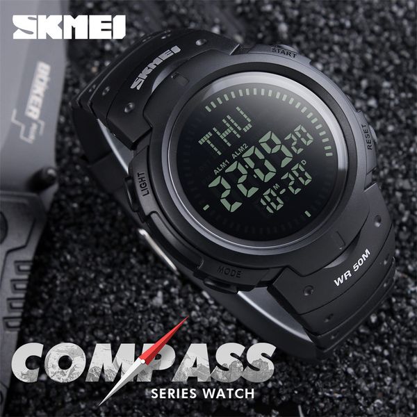 

skmei men digital wristwatches outdoor compass sport watch alarm countdown timekeeping waterproof relogio masculino 1231, Silver