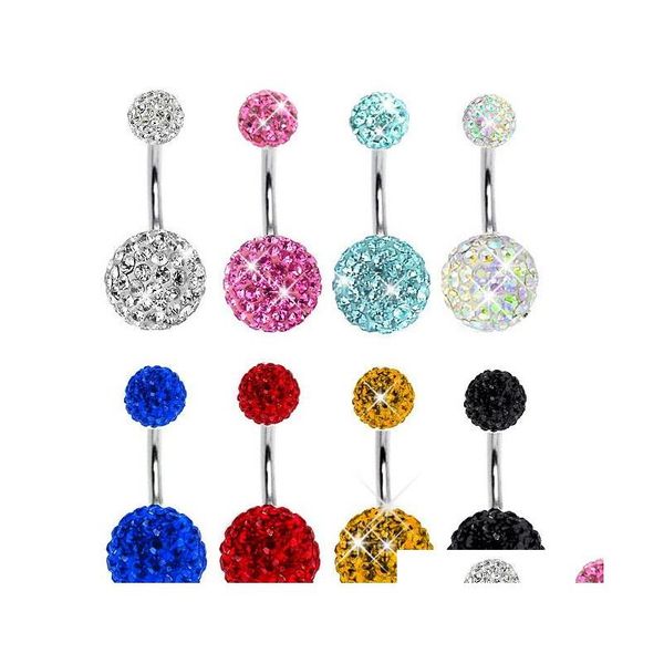 

cz gem crystal ball body jewelry navel belly button bar piercing 10pcs/lot 10 colors pierce 4umd5, Silver