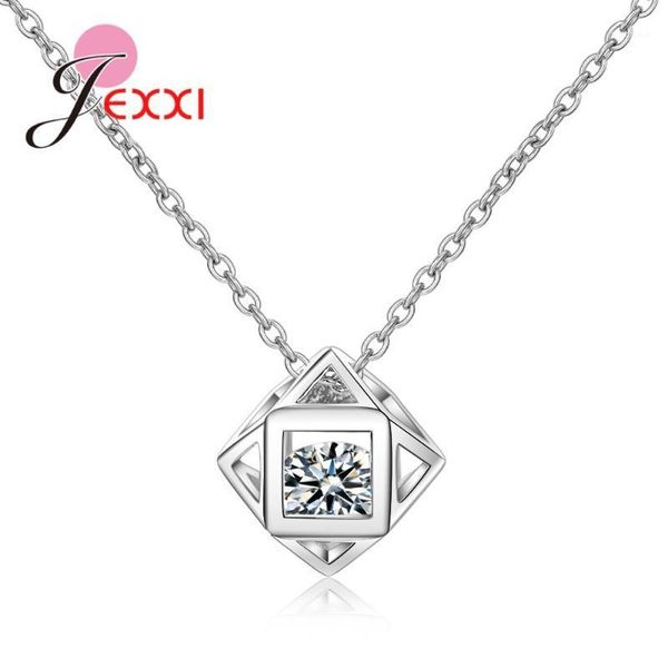 

fashion women 925 sterling silver metal chain necklaces korean square love cubic zircon pandant necklaces wedding jewelry choker1