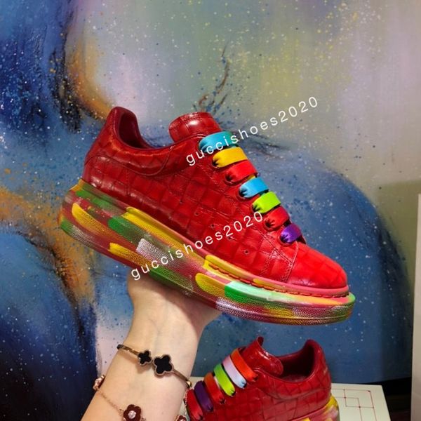 

r hand-painted men shoes women sneakers platform real leather luminous cartoon trainer shimmer lace-up sneaker brand, Black;red