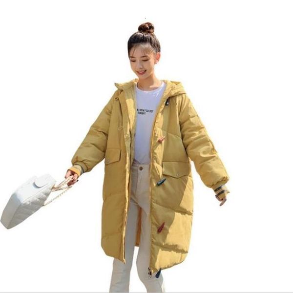 

2021 new ladies with hoodie long coat parka oversize mid-long buckle winter thick down female jacket 2cd5, Black