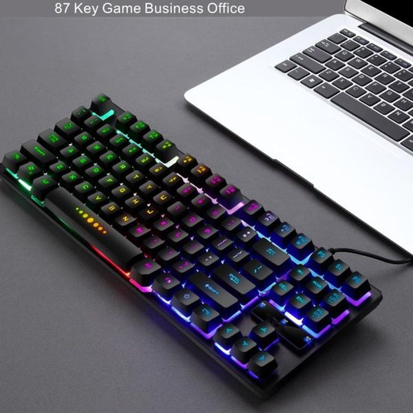 

gk-10 wired 87 keys mechanical gaming keyboard rgb backlit breathing light for pc gamer