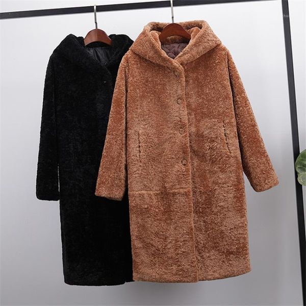 

2020 new women's woolen coat solid color midi long section listing lady long sleeve warm jacket winter hairy coats outerwear 8611, Black