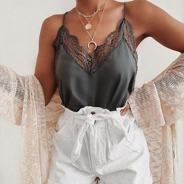 

lace tank women summer casual satin silk vest solid backless lace up basic black sleeveless camisole bralette tank top, White