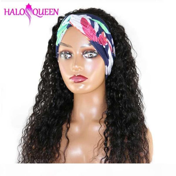 

haloqueen water wave wigs glueless headbang wig water wave human hair wigs with bangs brizilian hair remy density 150%, Black;brown