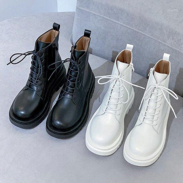 

women ankle boots pu leather zipper ladies no-slip chunky heel army boots platform women's short boot shoes female new 20201, Black