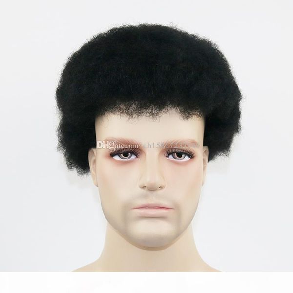 

0.12#afro curly human hair toupee black color short indian remy hair mens wig hairpiece toupee for black men full lace