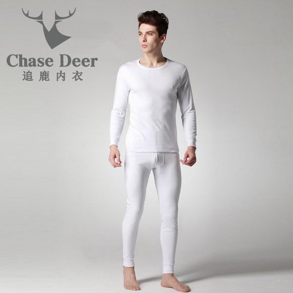 

quality long johns men cotton underwear new brand chase deer winter warm tees+pants set fashion slim fit casual men long johns 201125, Black;white