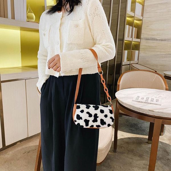 

women casual handbags cow pattern plush designer ladies women bags fashionable shoulder messenger bags 2020