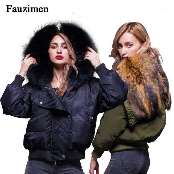 

down jacket winter thick warm fashion patchwork women`s fur collar hooded women white duck dwn coat1, Black