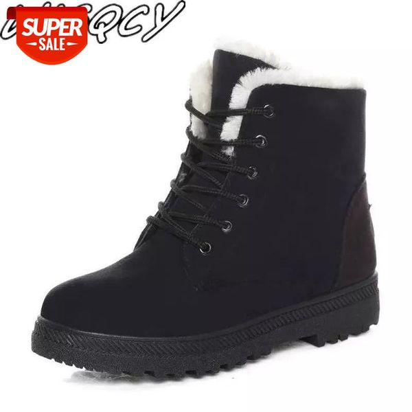 

2019 new snow boots women flat laceup korean version women boots winter plus cotton ankle shallow short tube cotton #7t7f, Black