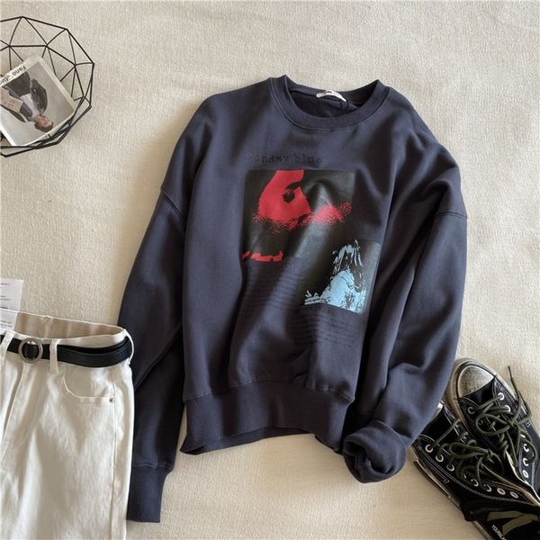 

fcbi3 autumn portrait 2020 printing new women's clothing korean style long sleeve loose slimming pullover sweater sweater pullover th, Black