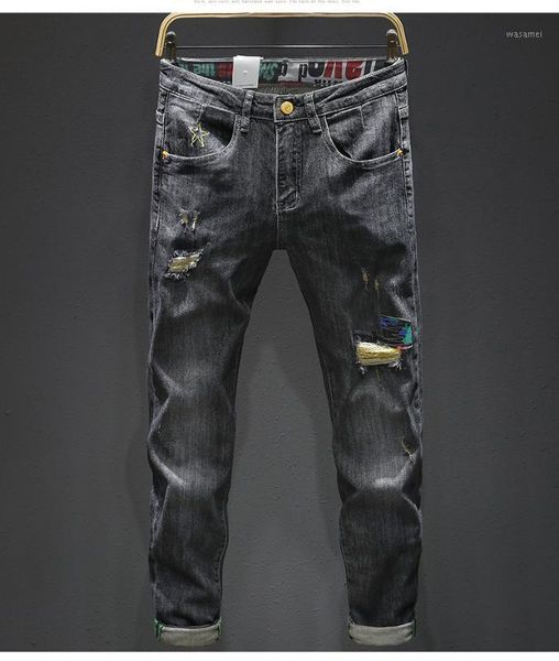 

ah0238 fashion men's jeans 2020 runway european design party style men's clothing1, Blue