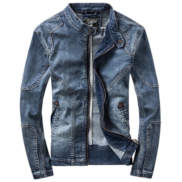

2021 new jackets dark blue casual coat standing collar long sleeve denim retro motorcycle men jacket coats mhdb, Black;brown