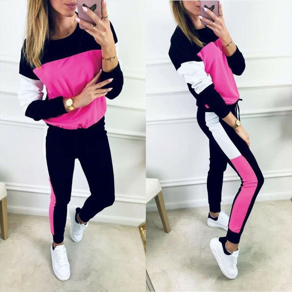 

2020 new arrival women fashion sweatshirts ladies patchwork autumn round neck hoodies casual loose blouse and pants, Black