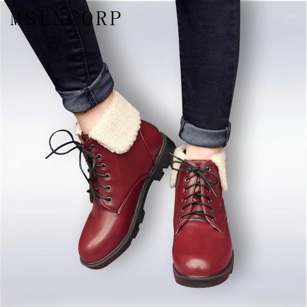 

2020 new fashion women boots autumn winter boots classic lace-up ankle warm snow plush women shoes plus size 34-421, Black
