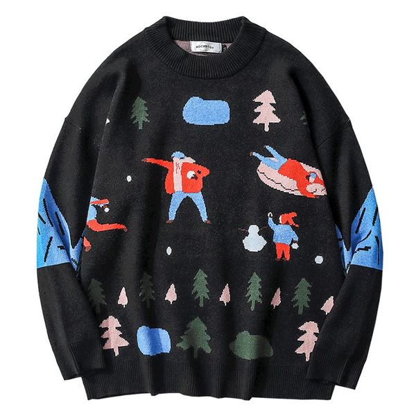 

naughty playful design woman sweaters pullovers harajuku cartoon print knitted jumper female winter vintage sweater oversize, White;black