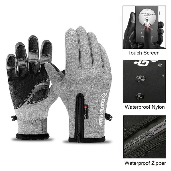 

winter thermal ski gloves men women kids fleece touch screen snowboard outdoor waterproof snow motorcycle skiing gloves 201104, Blue;gray