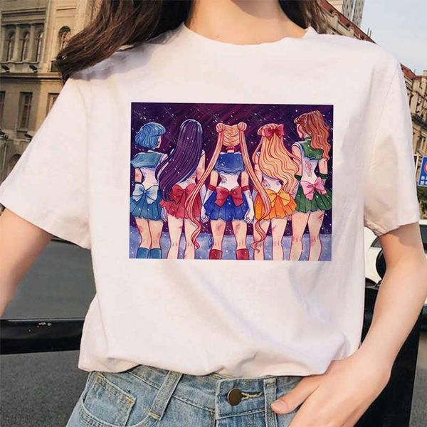 

sailor moon 90s funny t shirt harajuku clothes tshirt aesthetic cat anime women cute female t-shirt kawaii tees fashion ullzang, White