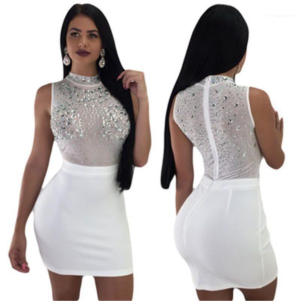 

women mesh dresses fashion occident round neck sleeveless lady dresses slim casual short skirt apparel designer, Black;gray