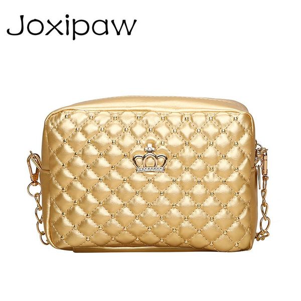 

2020 women bag fashion women messenger bags chain rivet shoulder bag pu leather crossbody quiled crown bags joxipaw