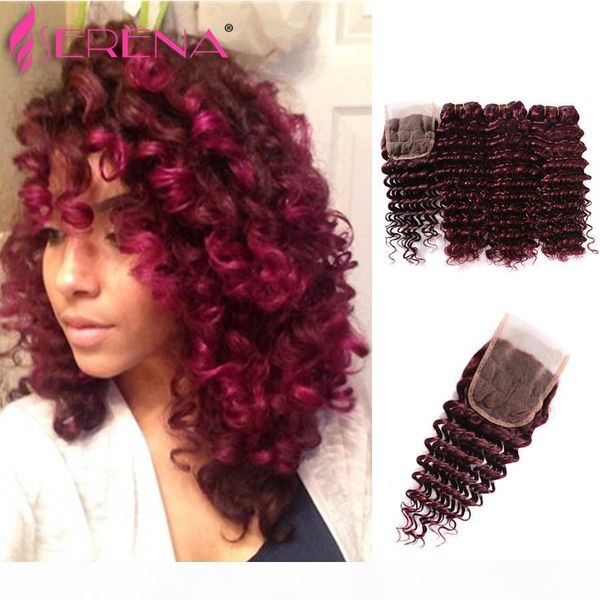 

burgundy virgin brazilian human hair weaving 3pcs tight deep curly wine red hair weave 99j kinky curl hair bundle, Black;brown