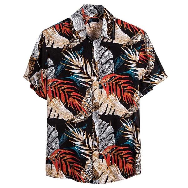

shirt men hawaiian printed men's shirts short-sleeved button shirts for men blouse casual beach shirt streetwear camisas, White;black