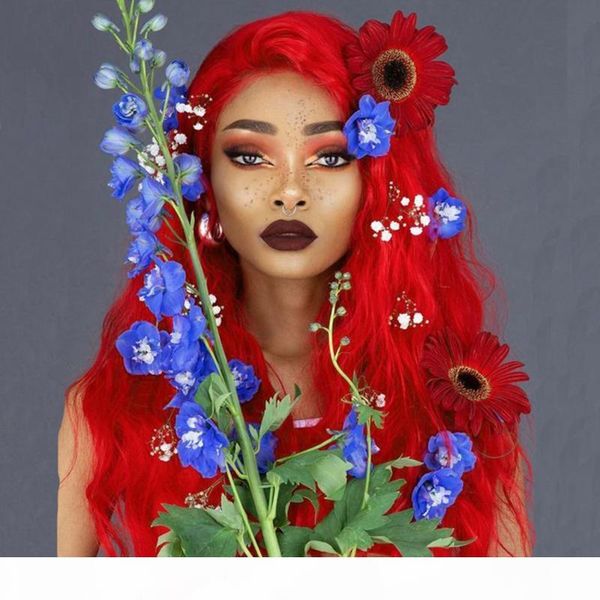 

beautiful diary red color synthetic lace front wig for black women gluesless lace front wig loose wavy synthetic wigs in stock