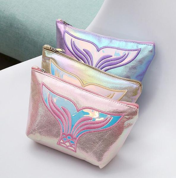 

women pu fishtail printing waterproof large capacity travel cosmetic bag mix color