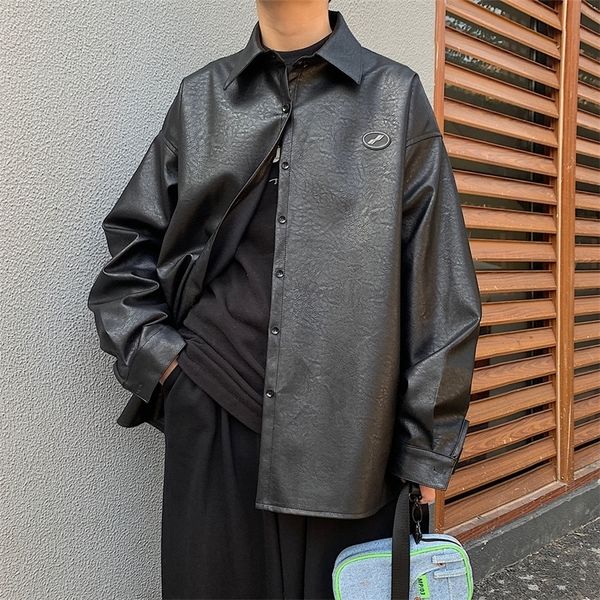 

men's black color long pu leather clothing zipper outerwear trench russian bomer jacket loose leisure fashion coat m-2xl 201114, Black;brown