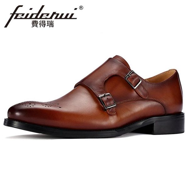 

genuine leather men's oxfords pointed toe monk straps man goodyear flats summer height increase 6cm male shoes mlt63, Black