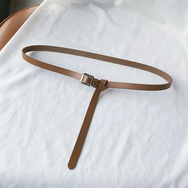 

simple versatile leather thin belt with square buckle and chiffon skirt, Black;brown