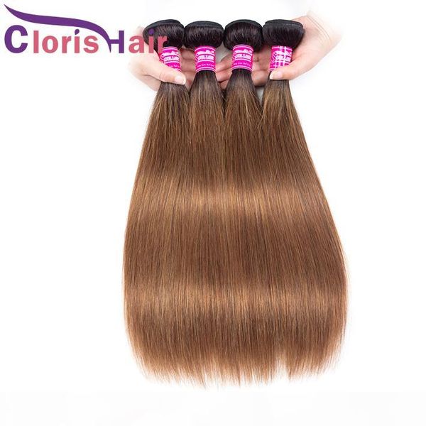 

medium auburn ombre silky straight bundles mink brazilian virgin human hair weaves 3pcs dark roots t1b 30 blonde colored extensions, Black