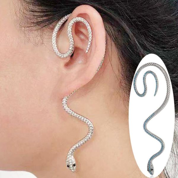 

hoop & huggie snake ear hook retro punk rock long earrings shaped earmuffs for women and men without pierced clips, Golden;silver