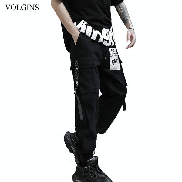 

streetwear hip hop military cargo pants solid pocket side ribbons joggers sweatpants men full length trousers for male