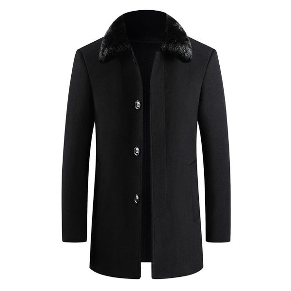 

men's wool & blends men trench casual autumn winter warm coat fashion business long slim overcoat jacket outwear, Black