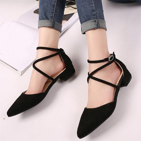 

women's new fashion casual point toe buckle strap square med heel shoes female party sandals y200405, Black