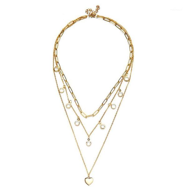 

chokers vintage multilayer crystal pendant necklace women gold color stainless steel heart choker necklaces fashion jewelry 2021 1, Golden;silver