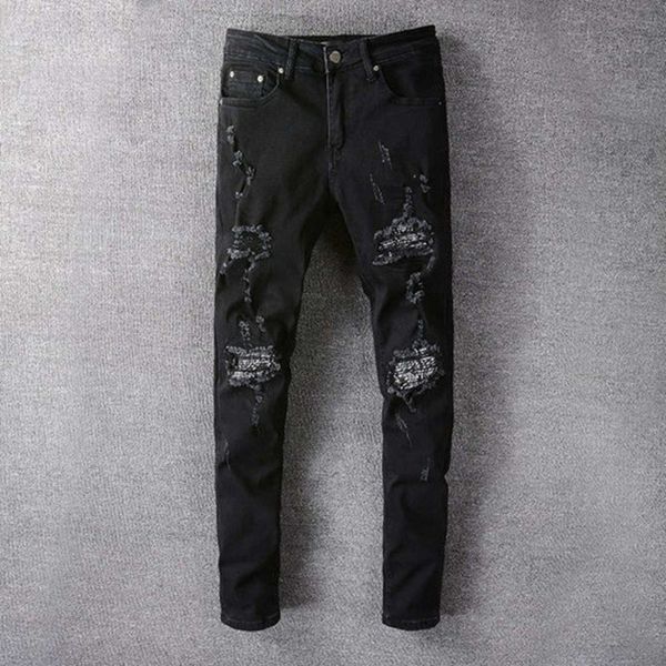 

men s designers jeans new fashion mens jeans hip hop pants stylist jeans distressed ripped biker jean slim fit motorcycle brand mens pants, Blue