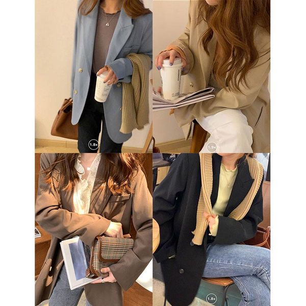 

women's suits & blazers 4 colors korean style breif long sleeve solid color black blazer womens jacket and coats casual (x1567), White;black