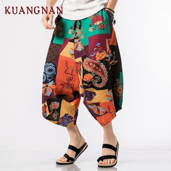 

kuangnan chinese style calf-length cotton linen pants men trousers hip hop jogger pants men sweatpants streetwear 20191, Black