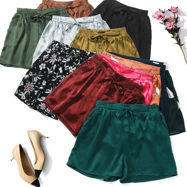 

100% pure silk women's shorts solid colors with pockets with belt in 15 colors  jn429, White;black